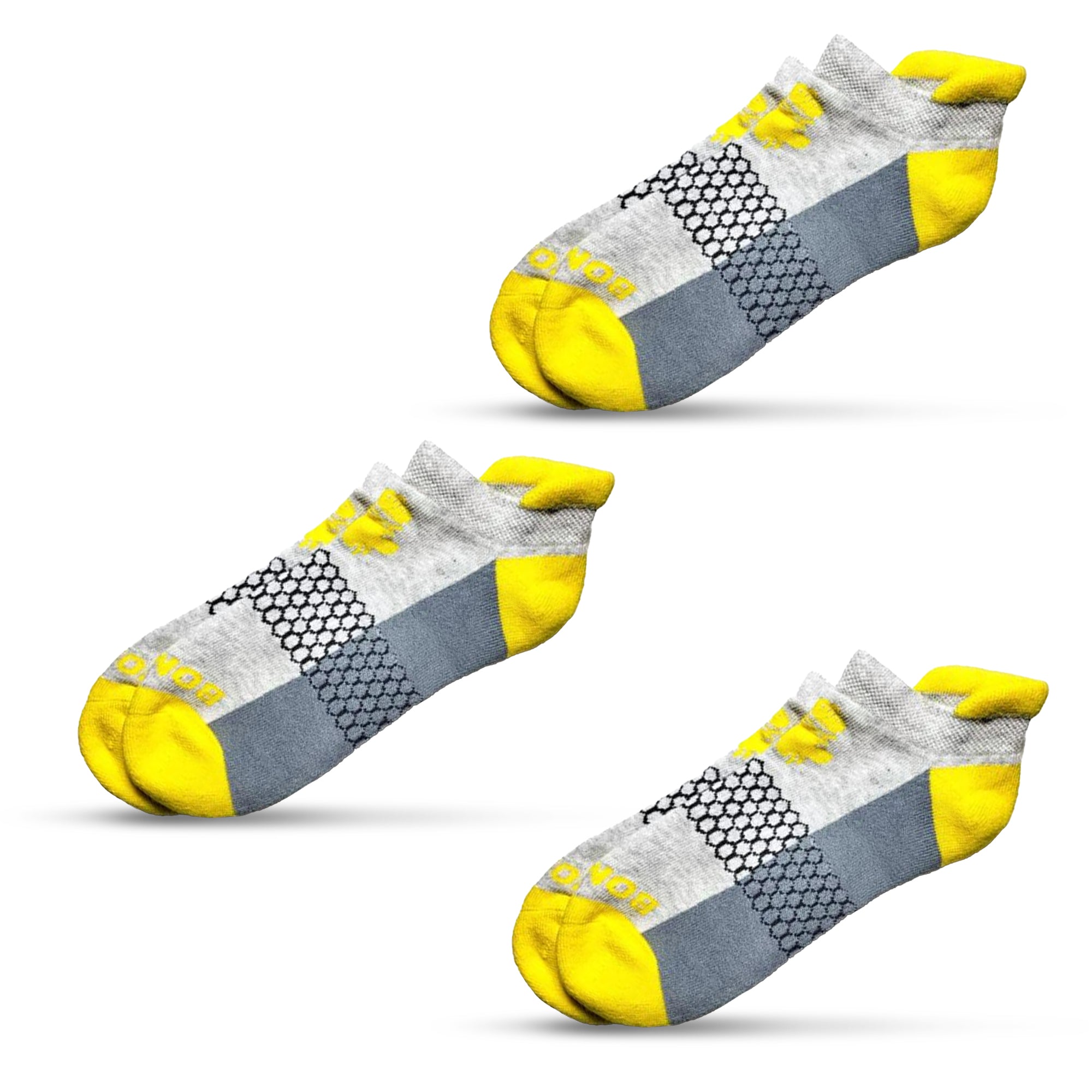Unisex Athletic Ankle Socks – 3-Pack in Yellow and Grey | Breathable, Cushioned Fit