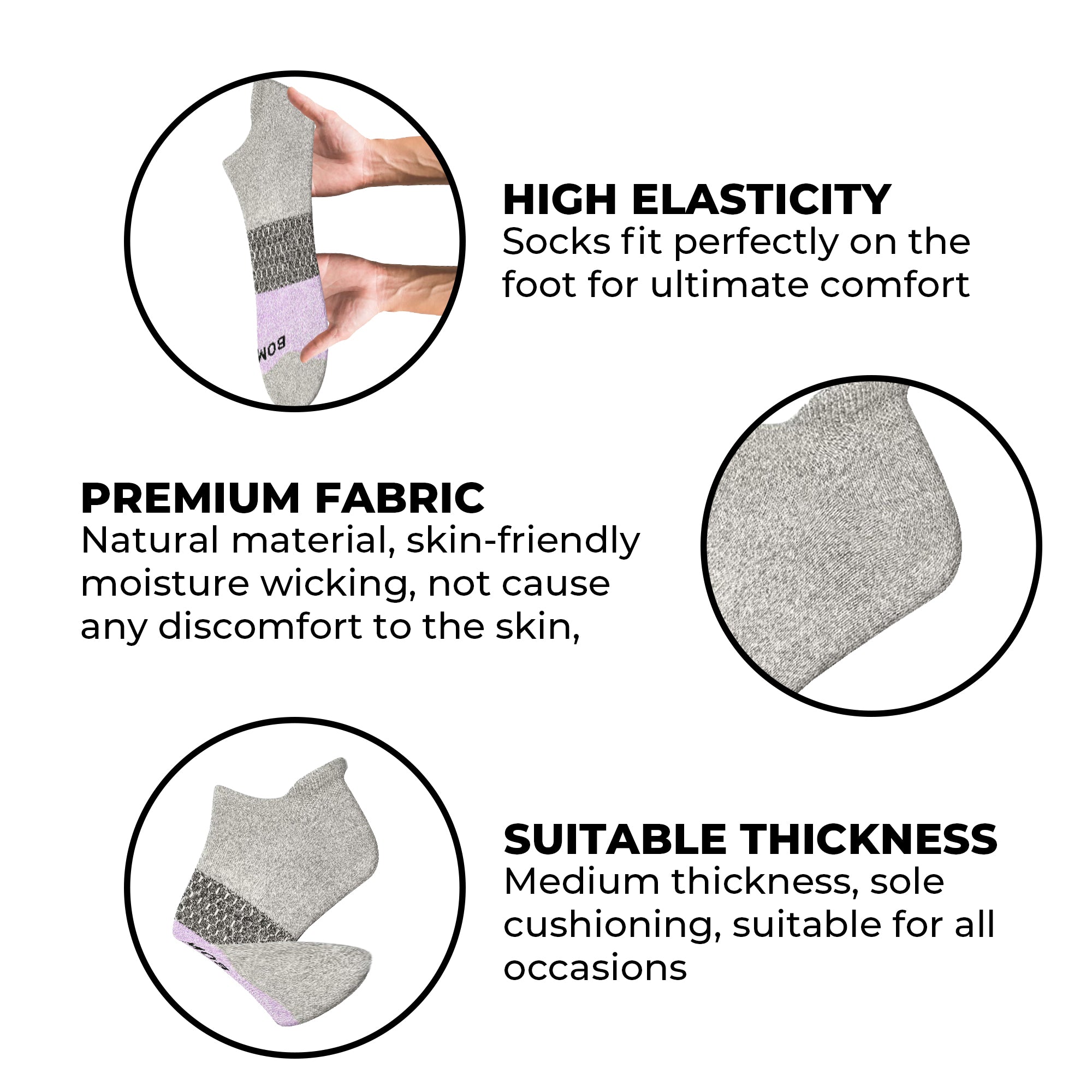 Women’s Ankle Socks – Grey and Light Purple | Soft, Cushioned, Breathable Everyday Comfort