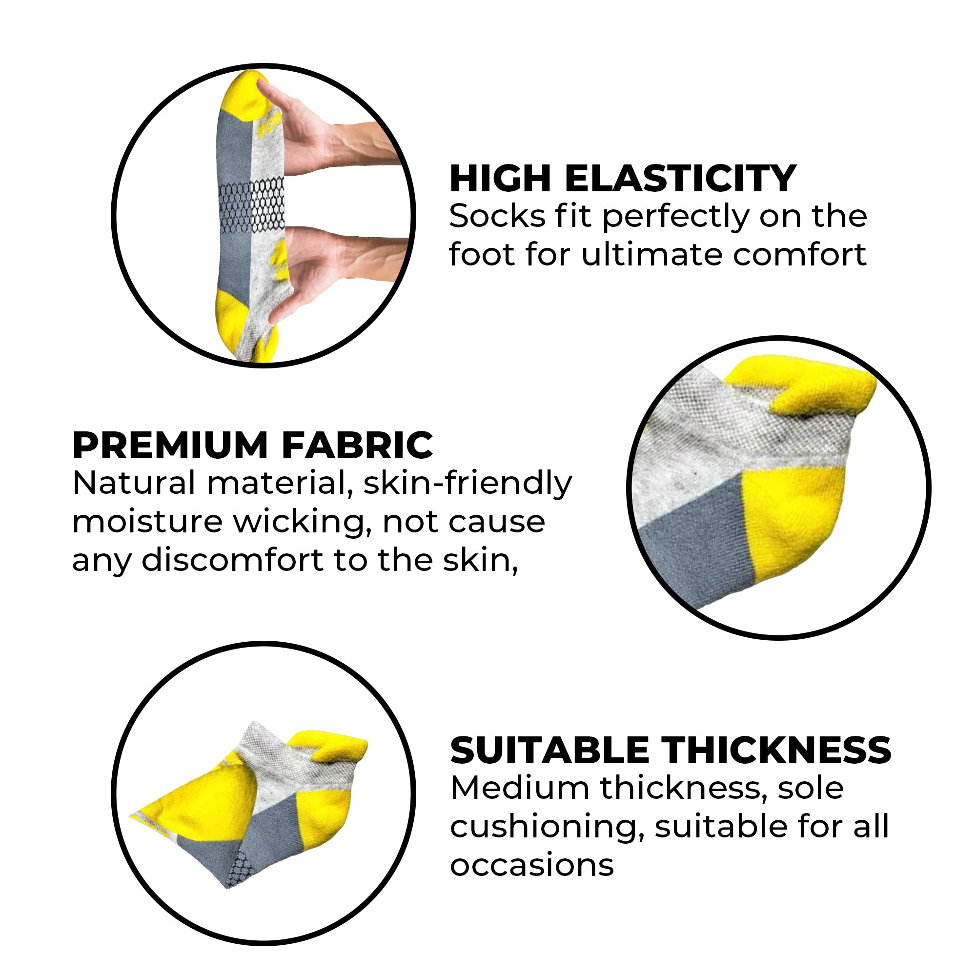 Unisex Athletic Ankle Socks – 3-Pack in Yellow and Grey | Breathable, Cushioned Fit