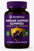 DUWZGU Immune Support Gummies | Elderberry, Zinc, Vitamin C & D3 | Plant-Based | 60 Gummies | Daily Immune Health Supplement
