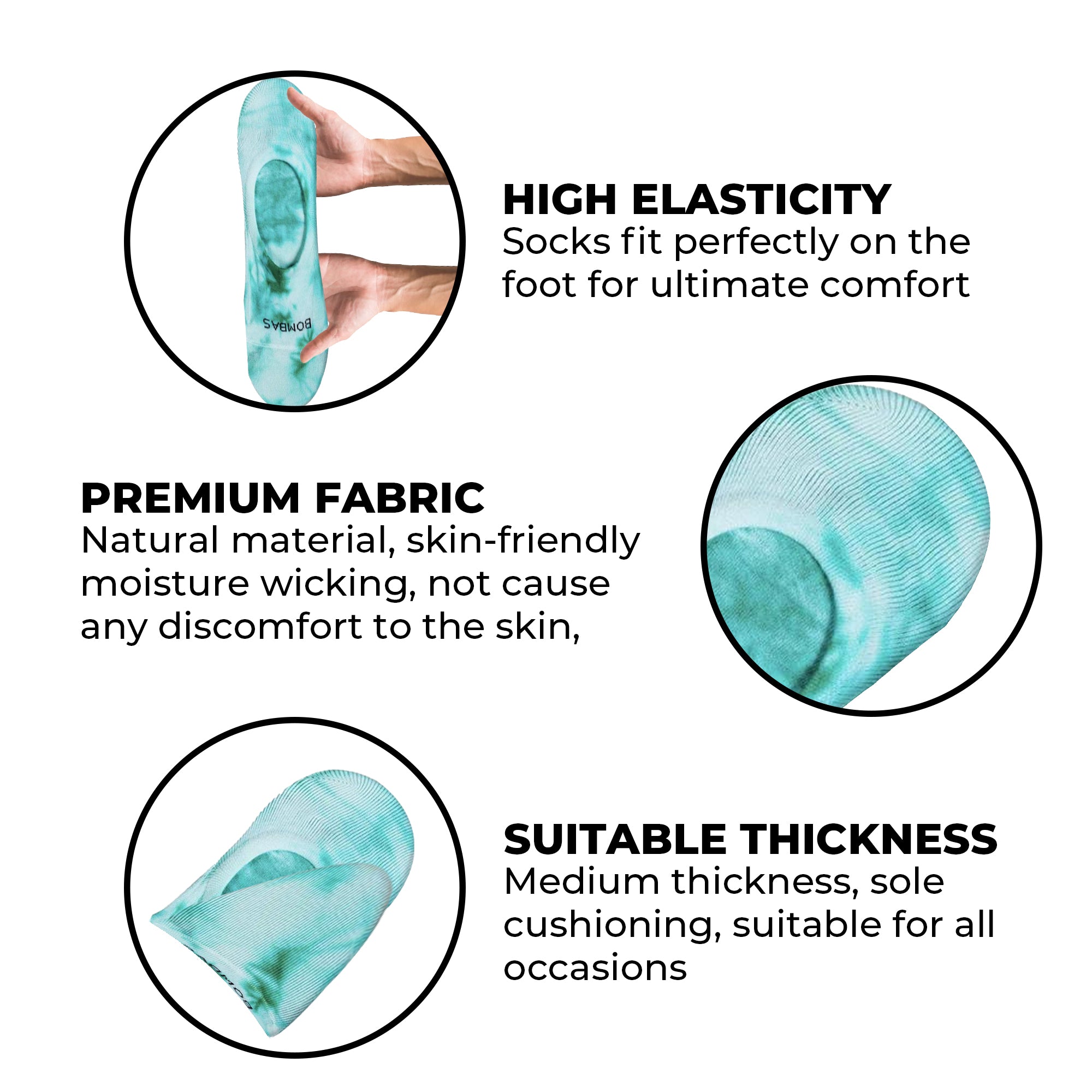 4-Pack Bombas Women's Lightweight Tie Dye No Show Socks Size Large