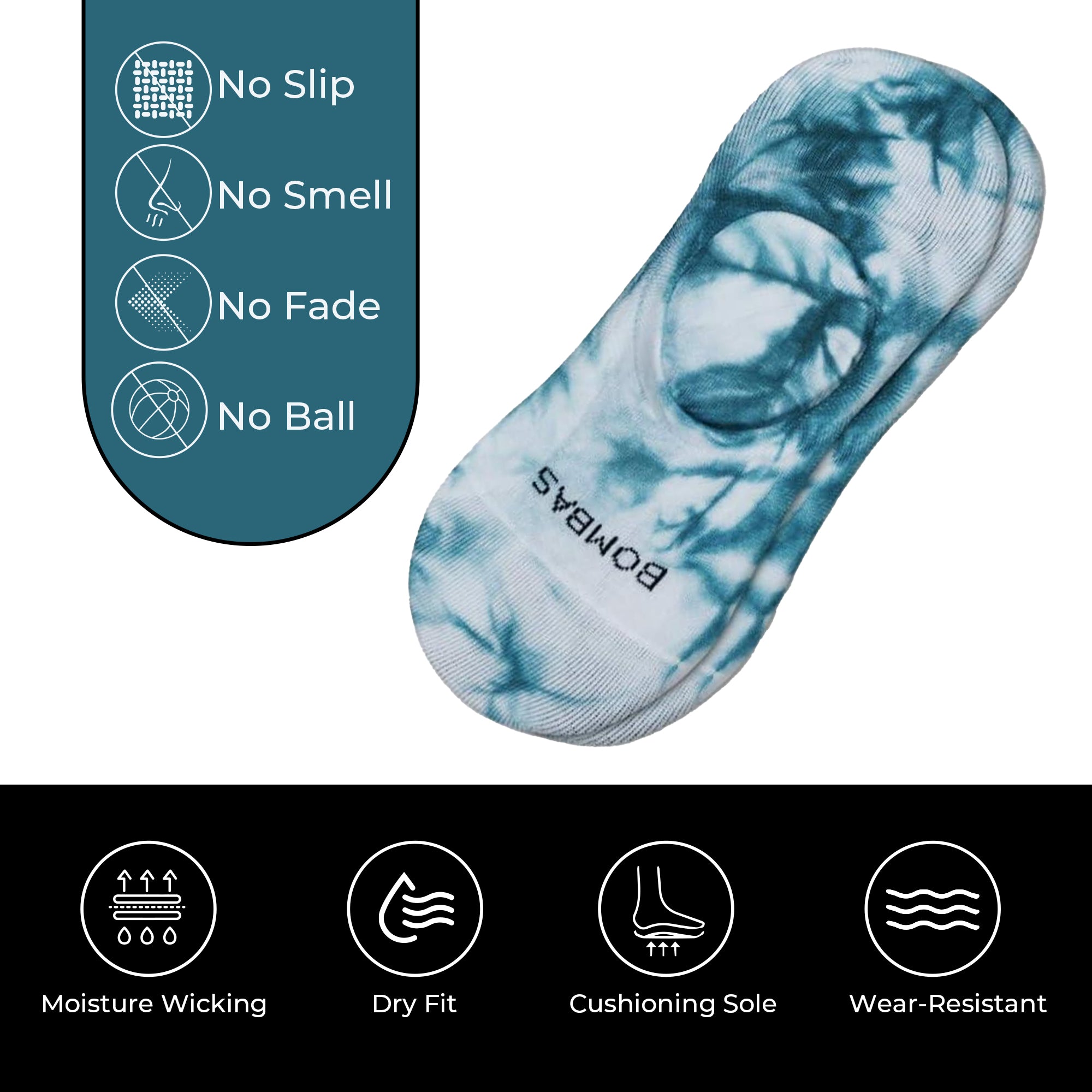 4-Pack Bombas Women's Lightweight Tie Dye No Show Socks Size Large