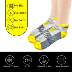 Unisex Athletic Ankle Socks – 3-Pack in Yellow and Grey | Breathable, Cushioned Fit