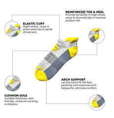 Unisex Athletic Ankle Socks – 3-Pack in Yellow and Grey | Breathable, Cushioned Fit